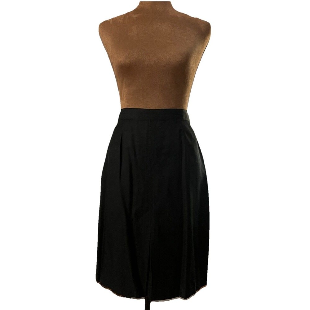 Halston Heritage Silk Cotton Pencil Skirt Front Pleat Black Size 8
